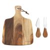 Hecef 3 PCS Cheese Board Set, 12in Acacia Wood Charcuterie Serving Platter with Cheese Knife and Fork