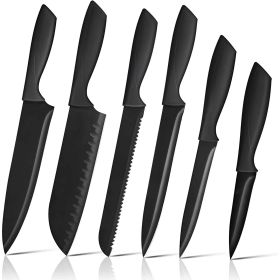 Knife Set 6 Piece, Black Chef Knives with Sharp Blades Nonstick Coating Easy Grip Handle