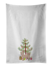 NEW Tan Pomchi Christmas Tree Kitchen Towel Set of 2 White Dish Towels Decorative Bathroom Hand towel for Hand, Face, Hair, Yoga, Tea, Dishcloth