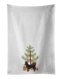 NEW Black and Tan Pomchi Christmas Tree Kitchen Towel Set of 2 White Dish Towels Decorative Bathroom Hand towel for Hand, Face, Hair, Yoga, Tea