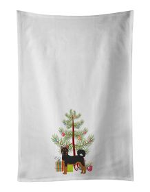 NEW Akita Shepherd Black and Tan Christmas Tree Kitchen Towel Set of 2 White Dish Towels Decorative Bathroom Hand towel for Hand, Face, Hair, Yoga