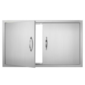 BBQ Access Door, 36W x 21H Inch Double Outdoor Kitchen Door, Stainless Steel Flush Mount Door, Wall Vertical Door with Handles, for BBQ Island