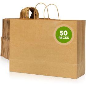 Paper Bags With Handles, 50 Pcs Kraft Paper Bags 13x4.3x11 Inches Brown Bulk, Large Recycled Paper Bags, Shopping Bags, Gift Bags, Retail Bags For.