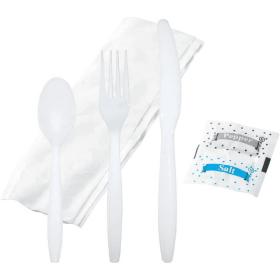 HEAVY DUTY BULK Individually Wrapped Heavy Weight White Plastic Cutlery (Forks Spoons Knife Napkin Pepper Salt)