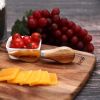 Hecef 3 PCS Cheese Board Set, 12in Acacia Wood Charcuterie Serving Platter with Cheese Knife and Fork