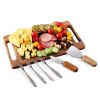 Hecef 12.4in Acacia Wood Charcuterie Serving Tray with Removable Black Slate & Cutlery Set, Cheese Board Set