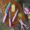 Hecef 14-Piece Kitchen Knife Set with Wooden Block Sharpening Steel, Titanium Coating Rainbow Slicing Chef Knives