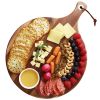 Hecef 12in Round Charcuterie Board with Handle, Acacia Wood Cutting Board Cheese Serving Tray for Pizza Fruits Cheese Bread